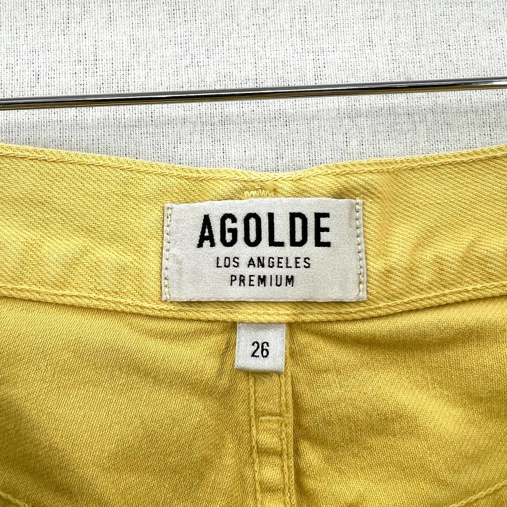 AGOLDE Jeans Womens 26 Yellow Riley High Rise Straight Crop Lemon Rigid Denim - Picture 9 of 15